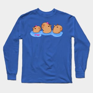 Capybaras in hot bath Long Sleeve T-Shirt